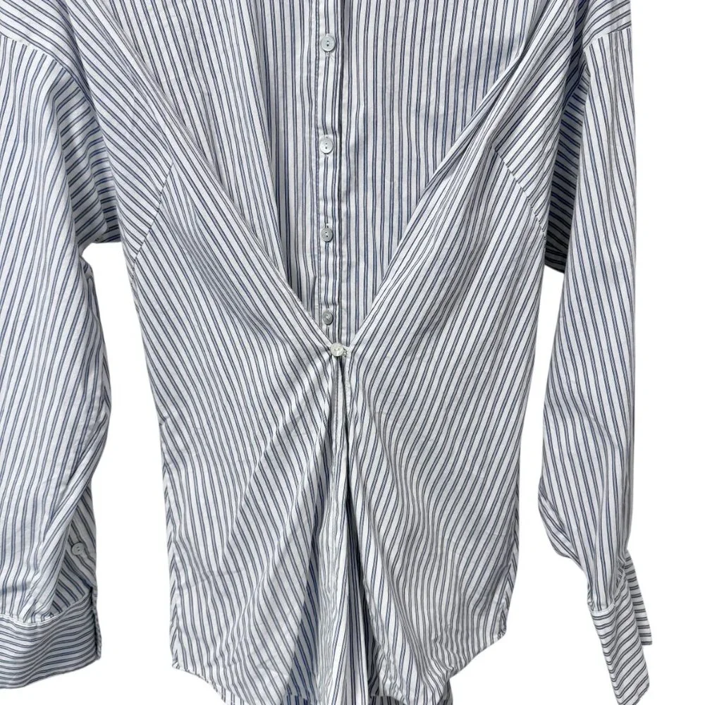 Cinq a Sept Mariezehl Long Sleeve Pinstriped Ruched Poplin Top Women's size M - Picture 4 of 9